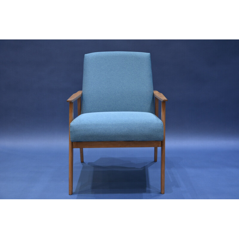 Snieznik armchair in oak and petrol blue fabric - 1960s