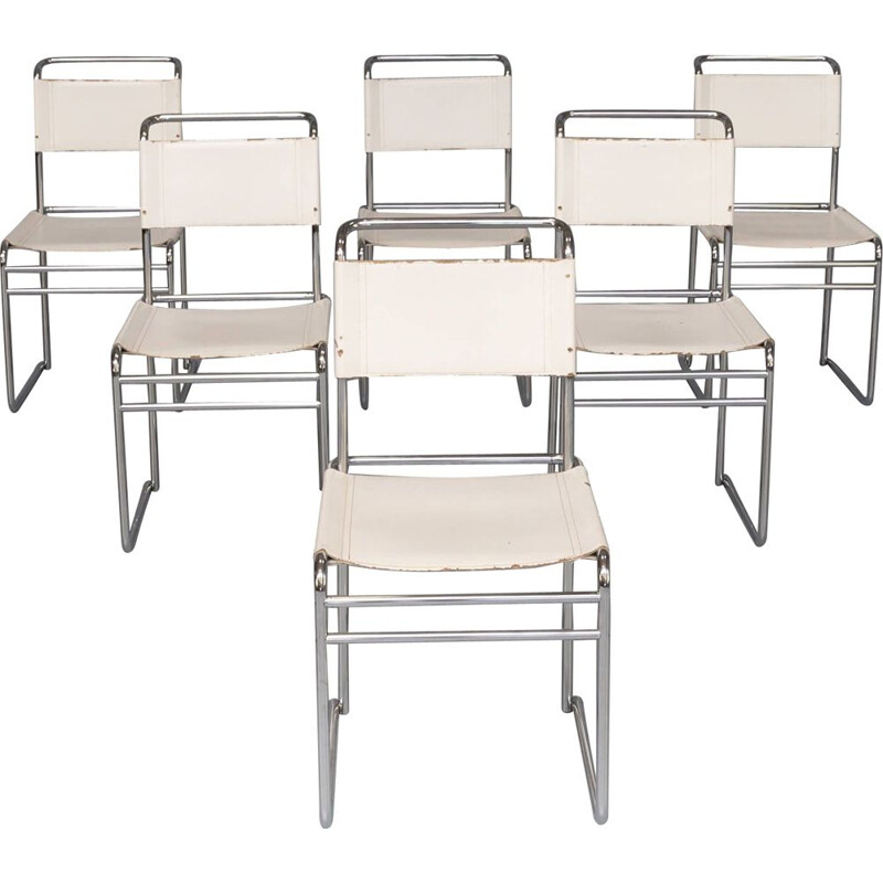 Set of 6 vintage tubular steel model B5 dining chairs by Marcel Breuer