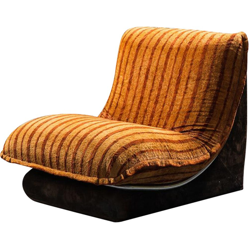 Vintage oranje en bruin fluwelen fauteuil, 1970