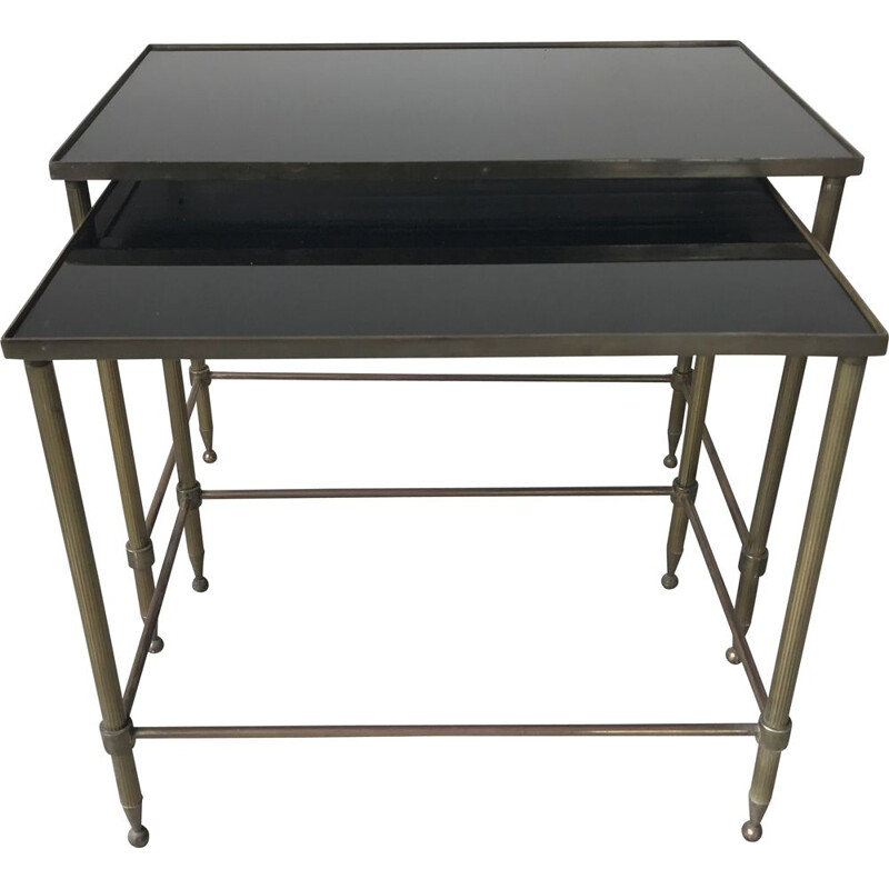 Vintage glass and brass nesting tables