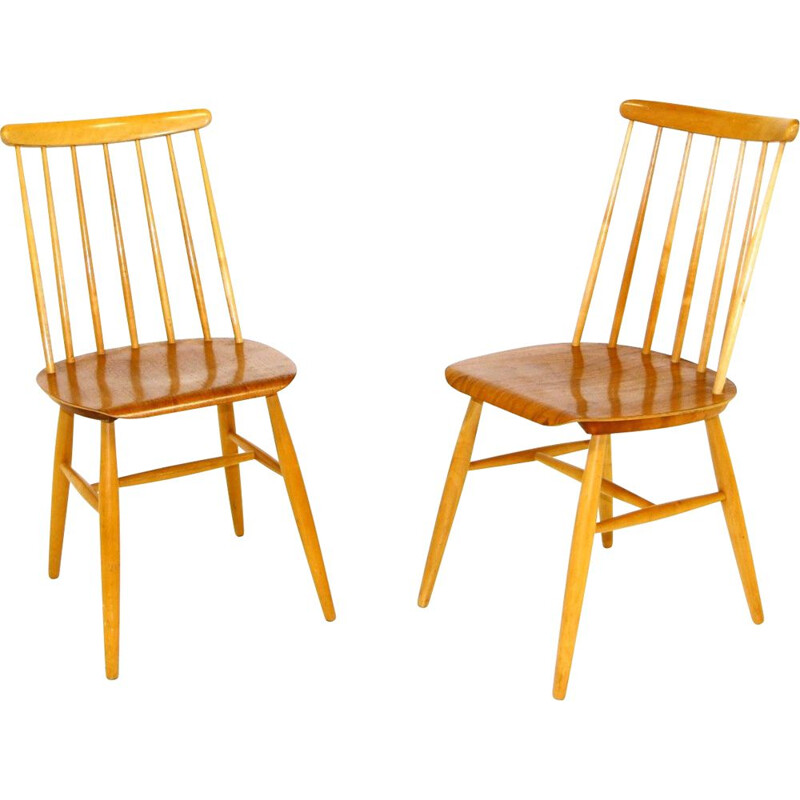 Pair of vintage beech and teak "pinnstol" chairs, Sweden 1960