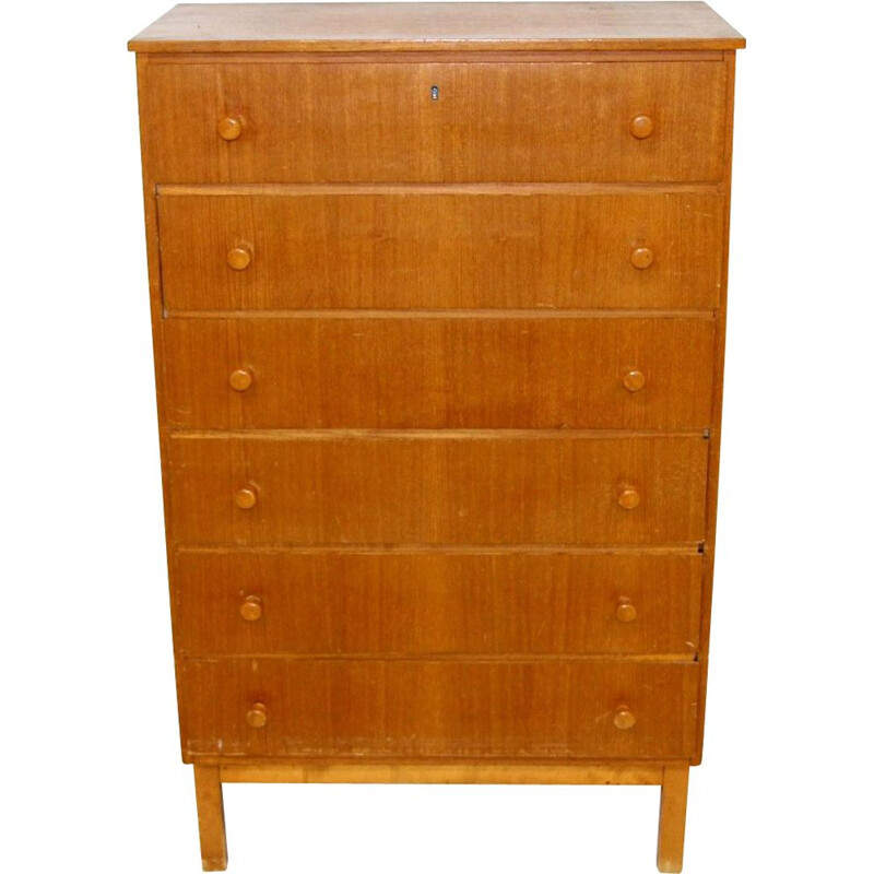 Vintage teak and beech chest of drawers, Sweden 1960