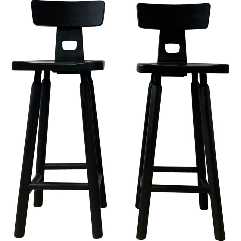 Pair of mid-century brutalist black bar stools, 1970