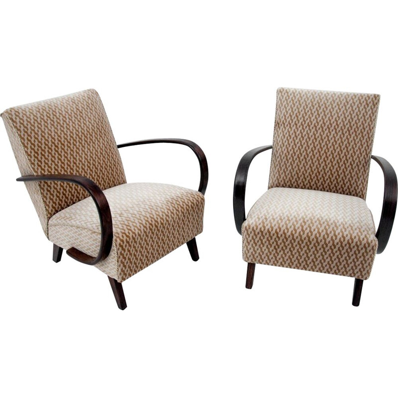 Pair of vintage Art Deco H-227 armchairs by Jindrich Halabala, Czechoslovakia 1930s