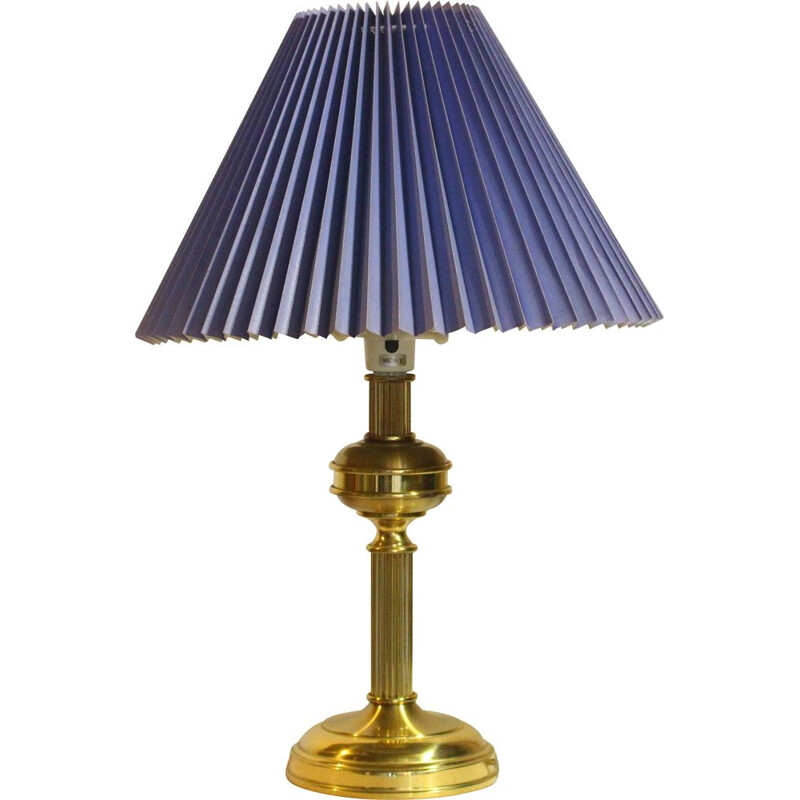 Vintage Deense messing tafellamp met blauwe kap