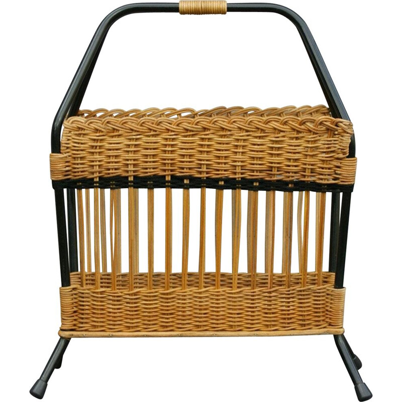 Mid-Century wicker magazine rack