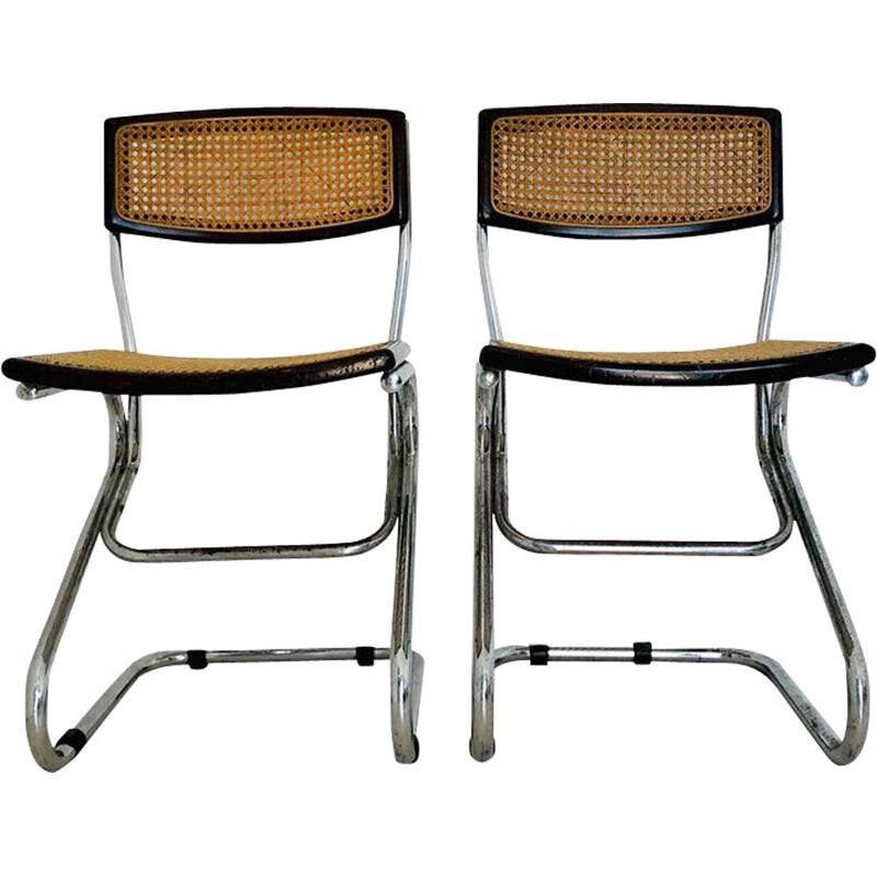 Pair of vintage in wood and Vienna straw chairs, 1970s