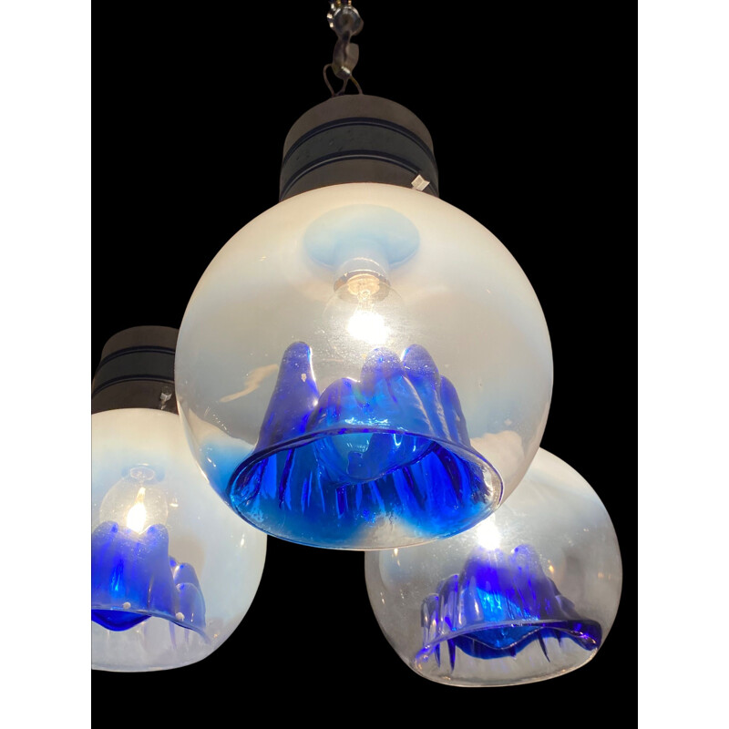 Vintage pendant lamp with 3 blue globes by Toni Zuccheri, 1970