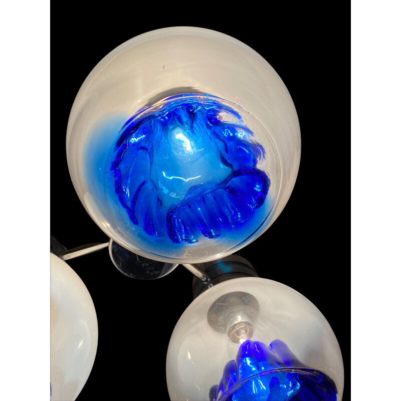 Candeeiro suspenso Vintage com 3 globos azuis por Toni Zuccheri, 1970