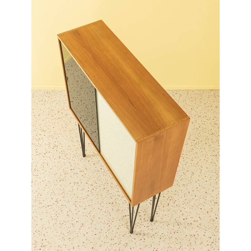 Vintage bar cabinet with two sliding glass doors in black and white, Germany 1950