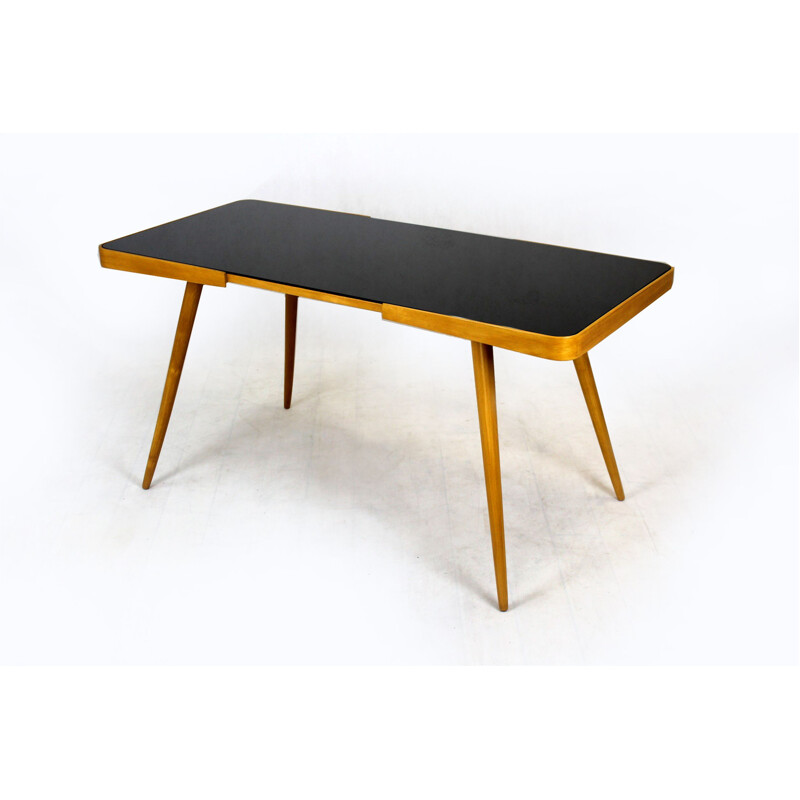 Vintage coffee table with black glass top by Jiří Jiroutek for Cesky Nabytek, 1960