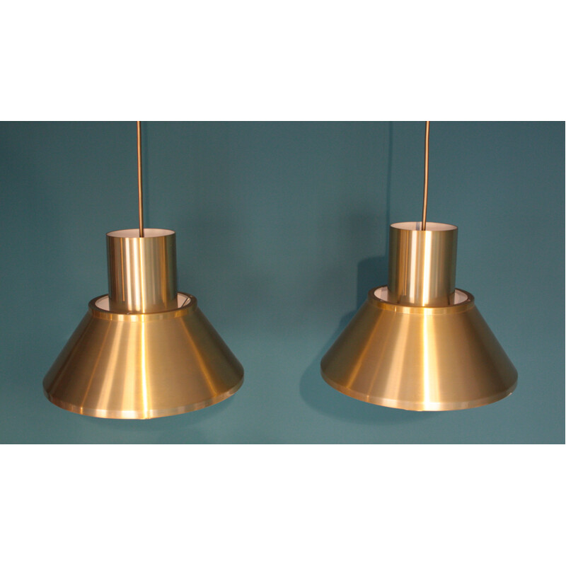 Pair of Fog & Mørup pendants in brass, Johannes HAMMERBORG - 1960s