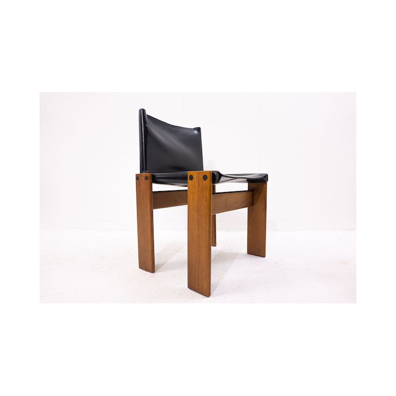 Juego de 6 sillas vintage de cuero negro modelo Monk de Afra y Tobia Scarpa para Molteni