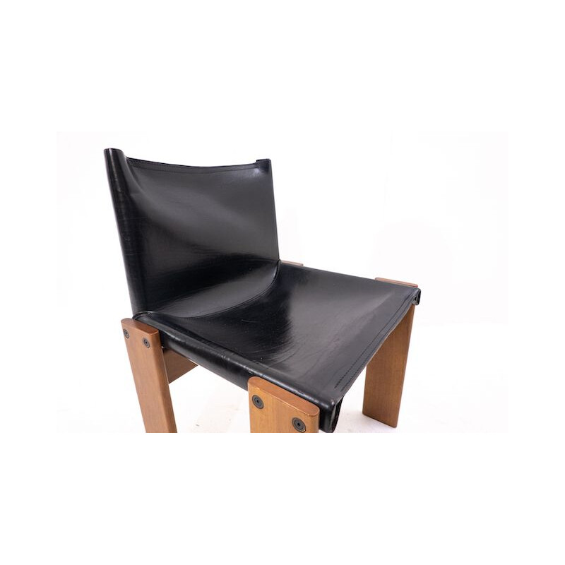 Set van 6 vintage zwart lederen stoelen model Monk van Afra en Tobia Scarpa voor Molteni