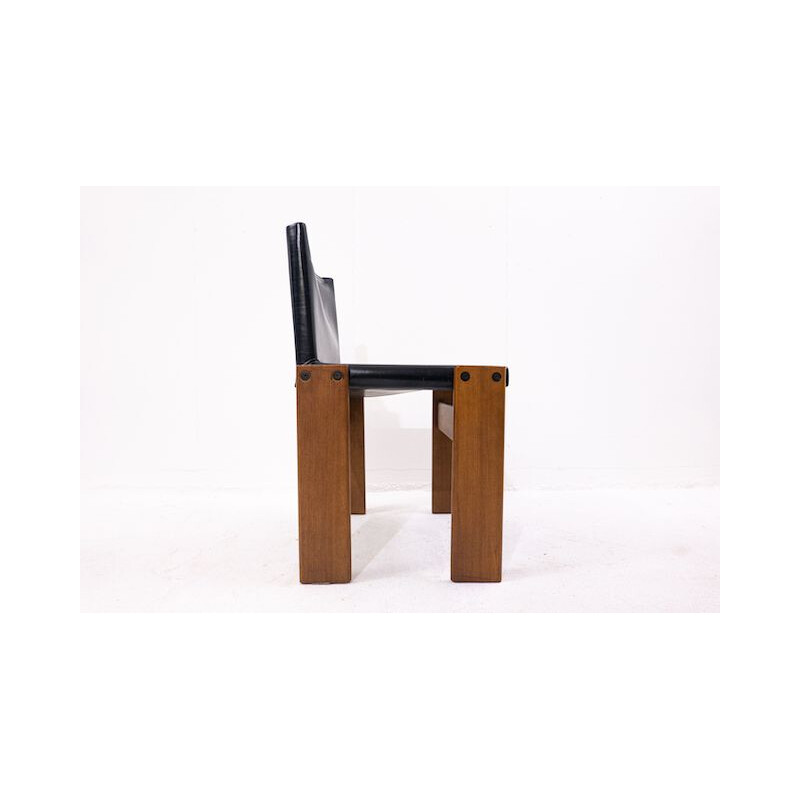 Ensemble de 6 chaises vintage en cuir noir modèle Monk par Afra et Tobia Scarpa pour Molteni