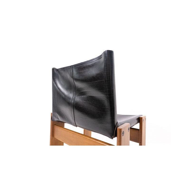 Conjunto de 6 cadeiras de couro preto vintage modelo Monk by Afra e Tobia Scarpa para Molteni