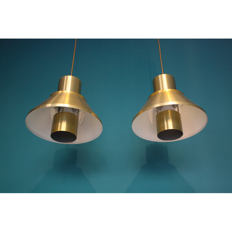 Pair of Fog & Mørup pendants in brass, Johannes HAMMERBORG - 1960s