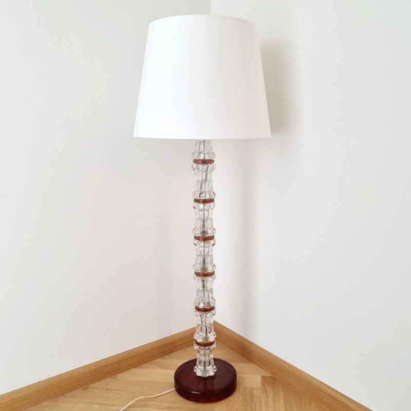 Lampada da terra scandinava in cristallo vintage di Carl Fagerlund per Orrefors, Svezia 1960