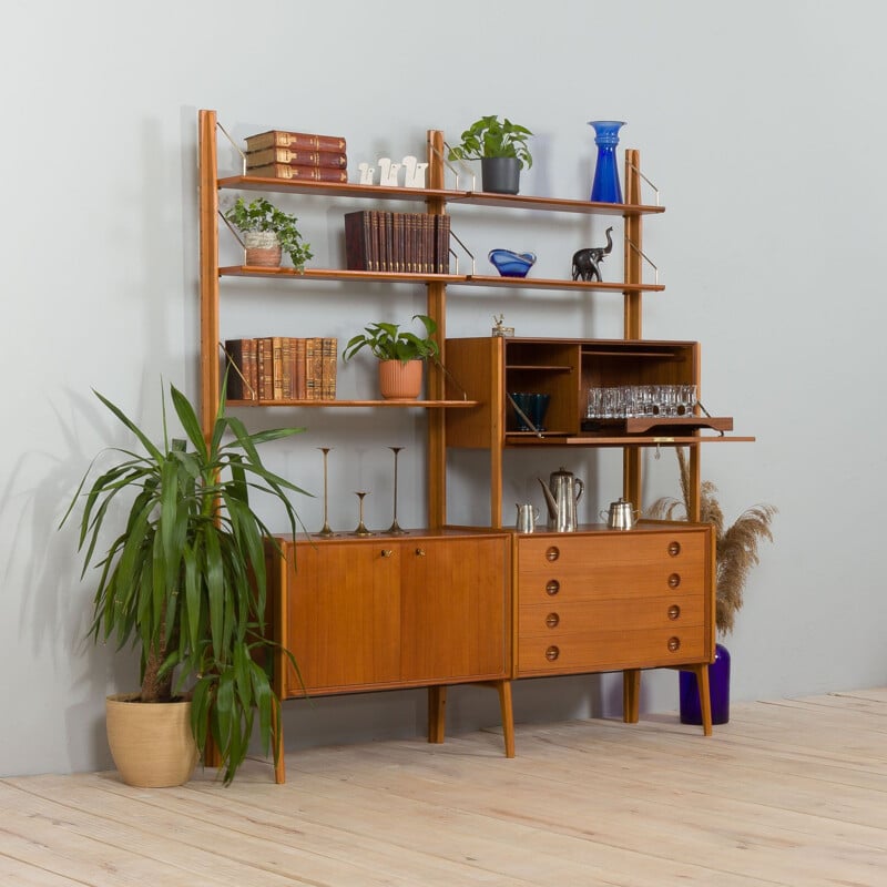 Scandinavian vintage free standing teak wall unit, 1970s