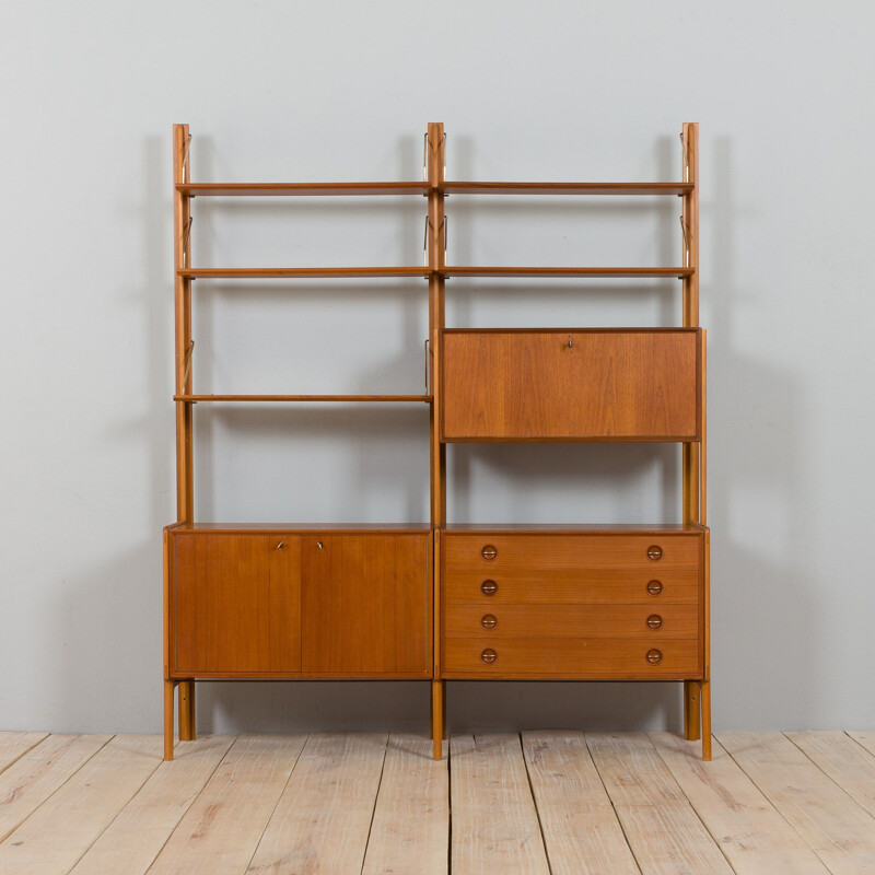 Scandinavian vintage free standing teak wall unit, 1970s