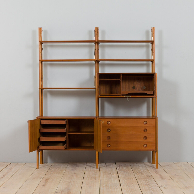 Scandinavian vintage free standing teak wall unit, 1970s