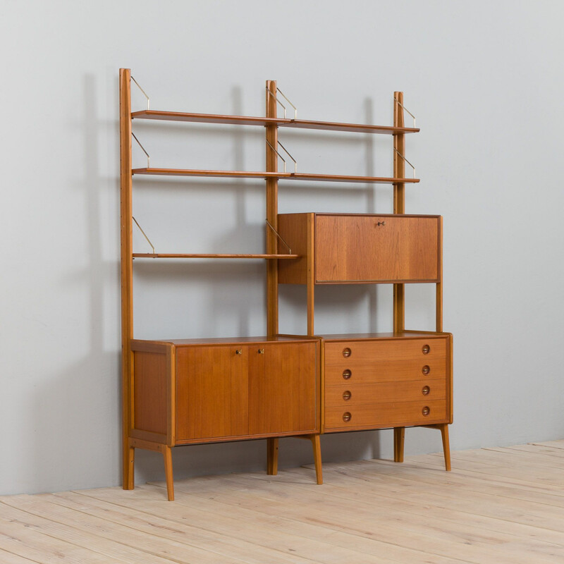 Scandinavian vintage free standing teak wall unit, 1970s