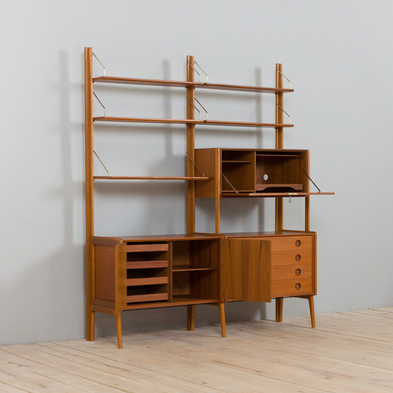 Scandinavian vintage free standing teak wall unit, 1970s