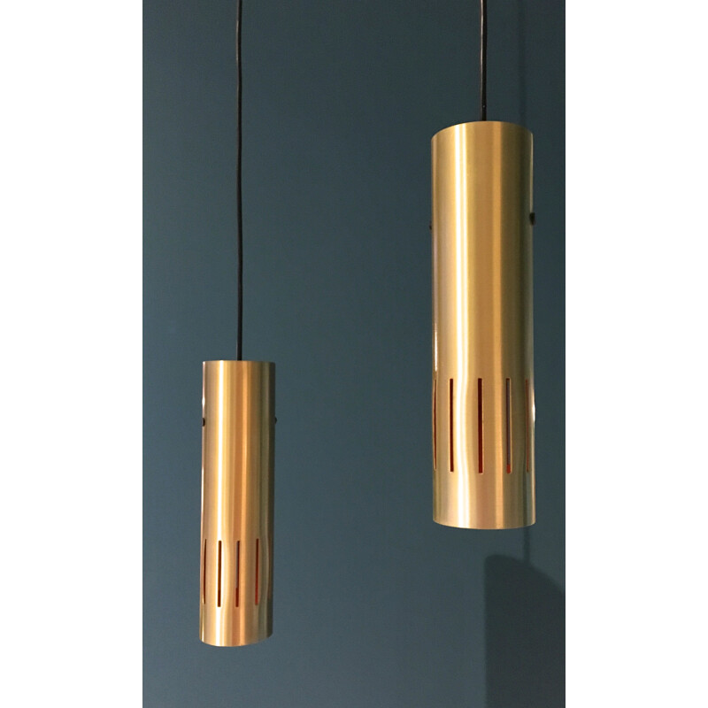 Pair of Danish Fog & Mørup "Trombone" pendants in brass, Jo HAMMERBORG - 1960s