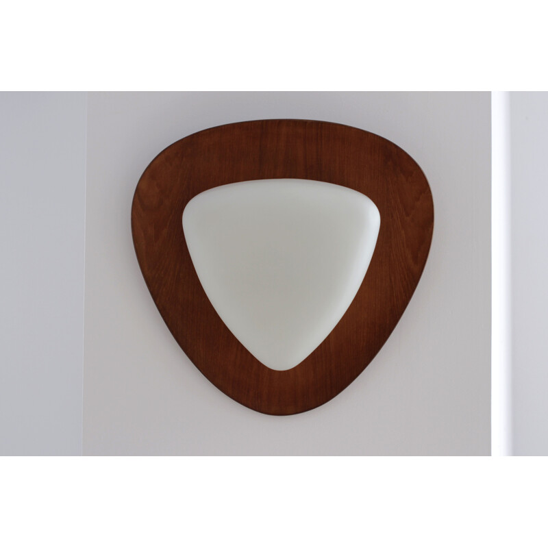 Large Reggiani wall light in teak and opaline glass - 1960s