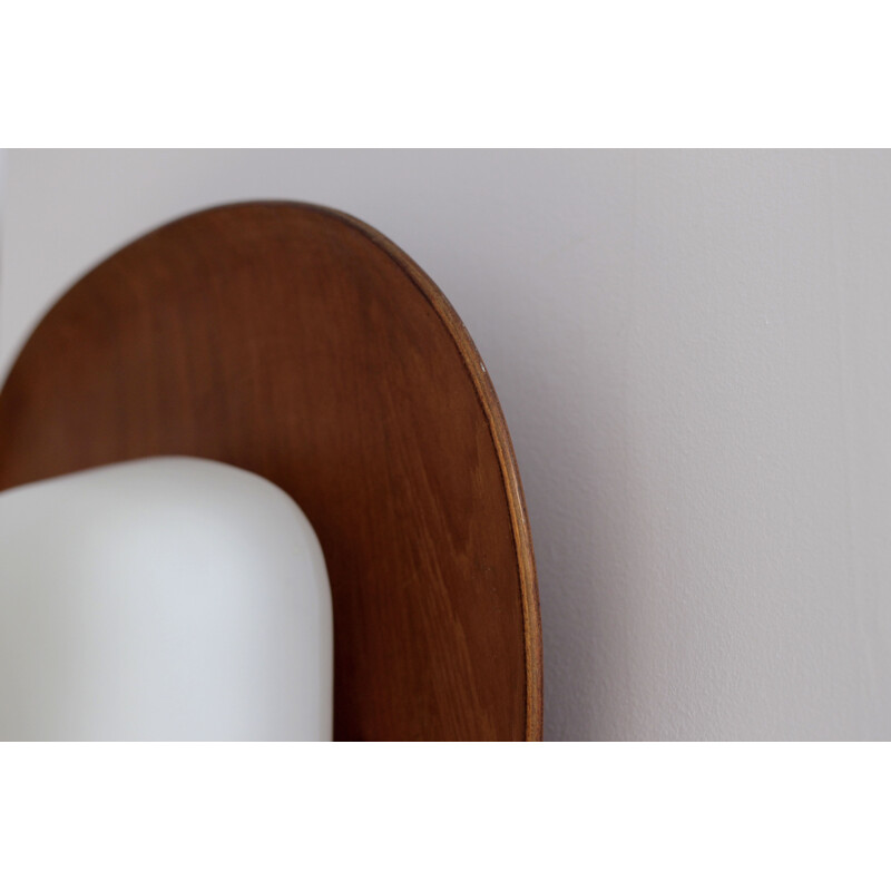 Large Reggiani wall light in teak and opaline glass - 1960s