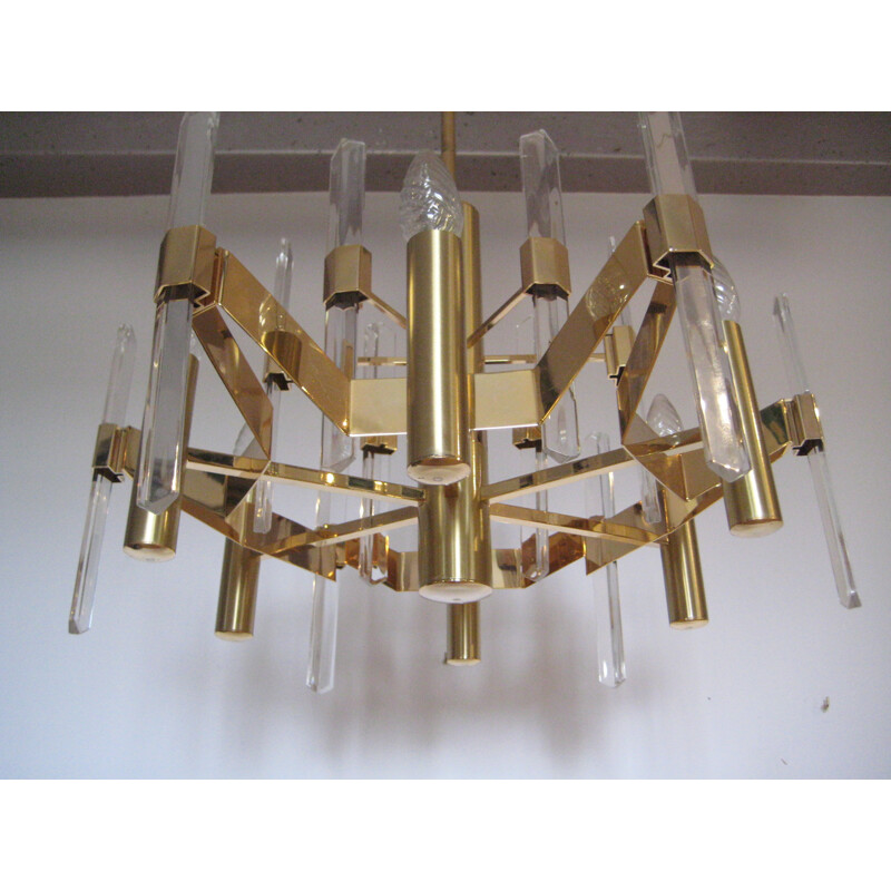 Italian cristal blade chandelier, Gaetano SCIOLARI - 1970s