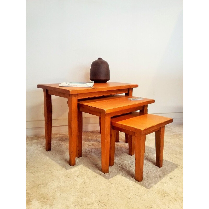 Set of 3 brutalist nested tables - 1950s 