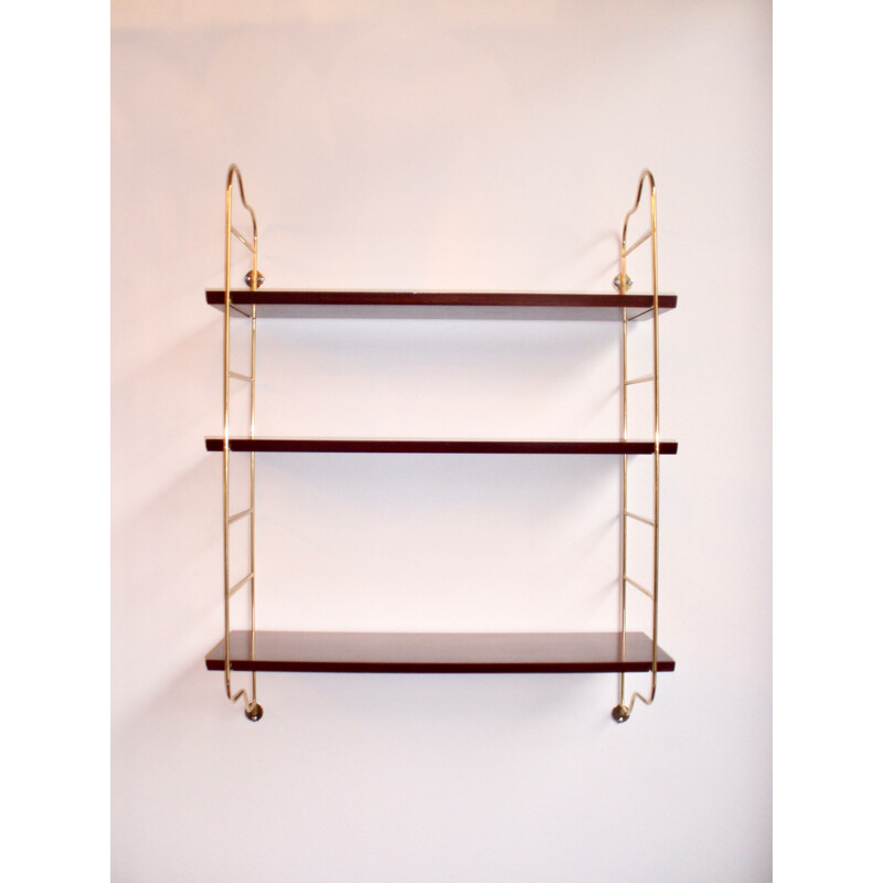 Brass and mahogany wall shelf - 1960s