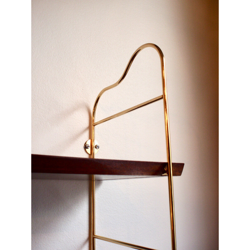 Brass and mahogany wall shelf - 1960s