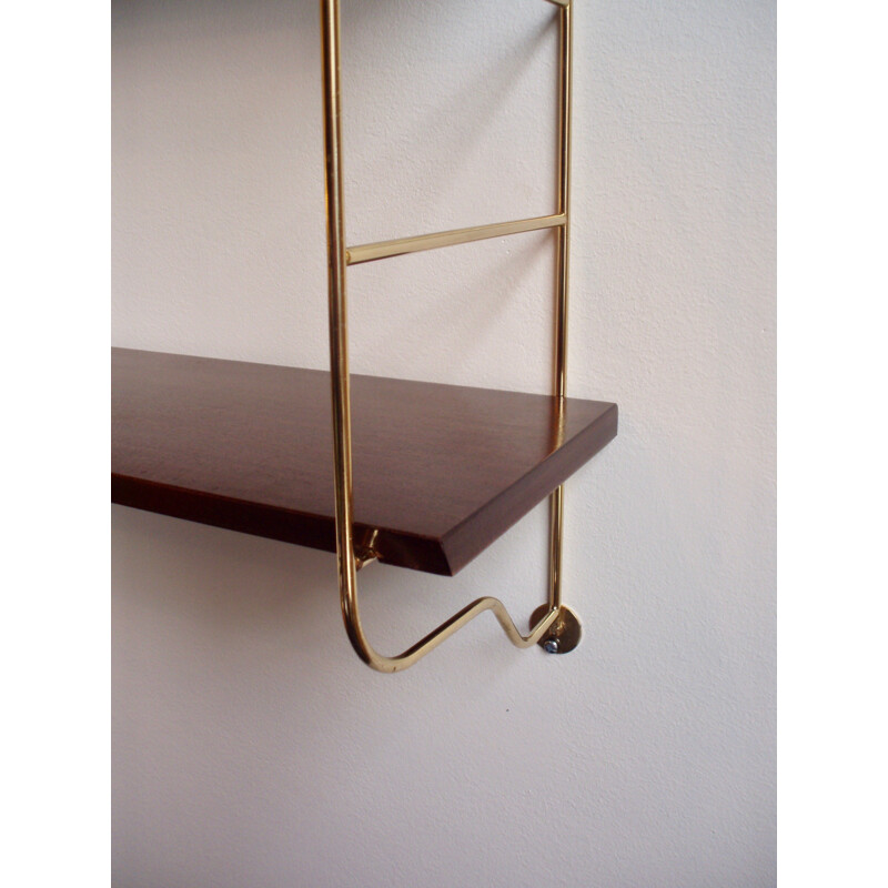 Brass and mahogany wall shelf - 1960s