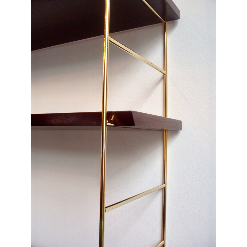 Brass and mahogany wall shelf - 1960s