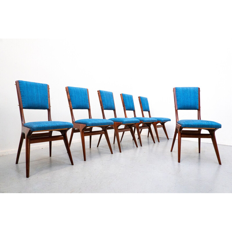 Lot de 6 chaises vintage 634 bleues par Carlo de Carli pour Cassina, Italie 1950