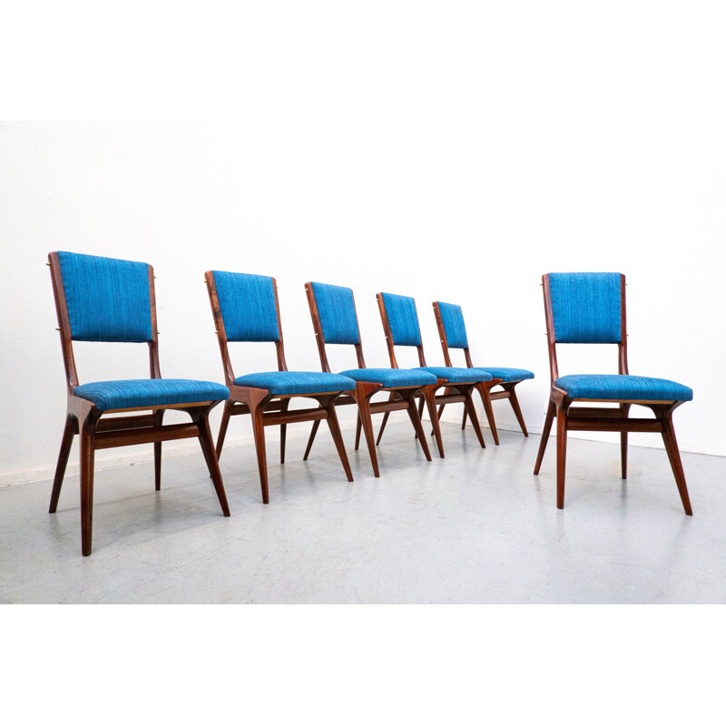 Set van 6 vintage 634 blauwe stoelen van Carlo de Carli voor Cassina, Italië 1950