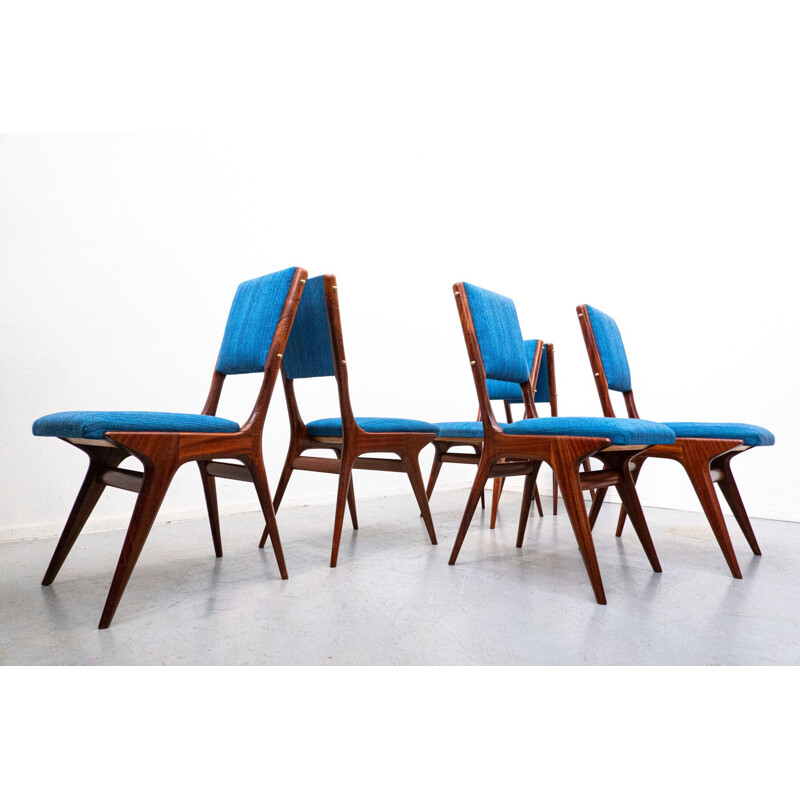 Set van 6 vintage 634 blauwe stoelen van Carlo de Carli voor Cassina, Italië 1950