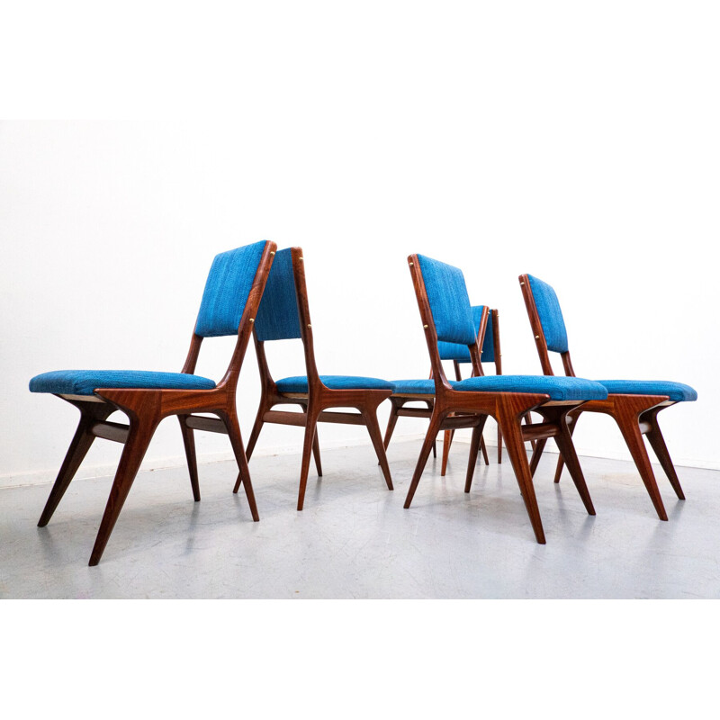 Set of 6 vintage blue 634 chairs by Carlo de Carli for Cassina, Italy 1950s