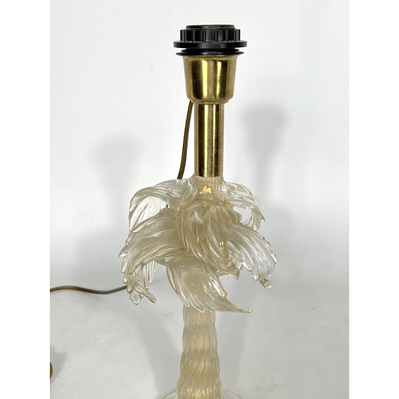 Lampe de table vintage en laiton et verre de Murano par Tommaso Barbi, 1970