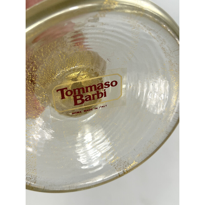 Lampada da tavolo vintage in ottone e vetro di Murano di Tommaso Barbi, 1970