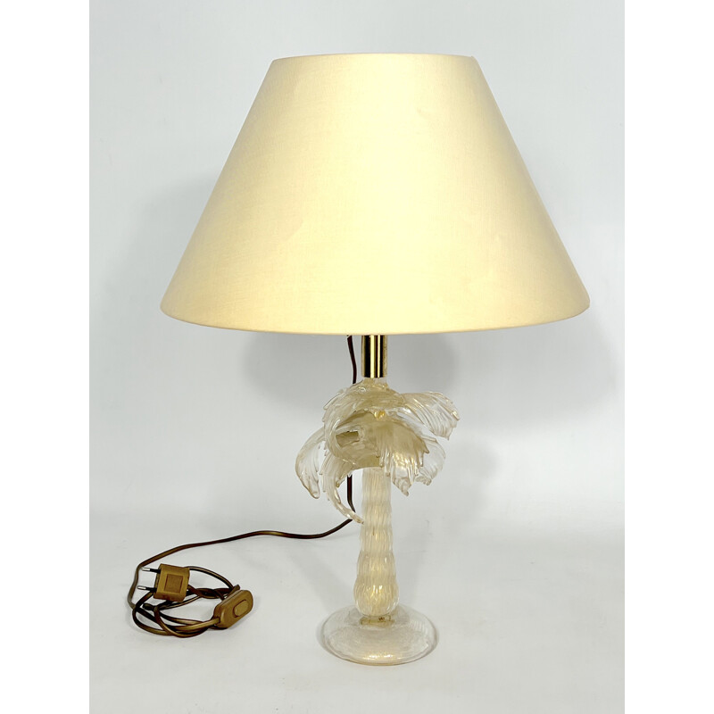 Vintage tafellamp in messing en Murano glas van Tommaso Barbi, 1970
