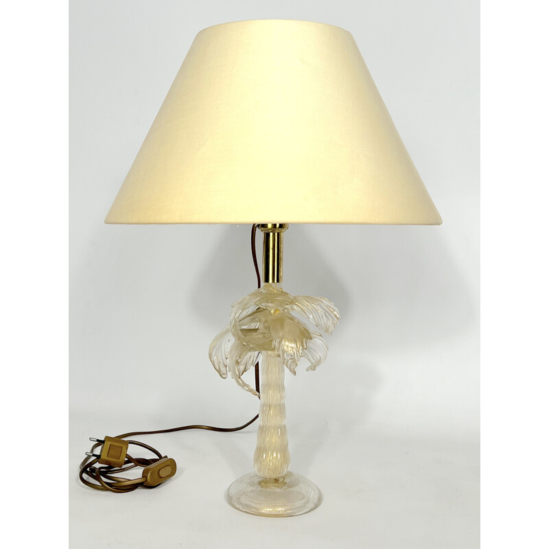 Mid-century brass and Murano glass table lamp by Tommaso Barbi, 1970s