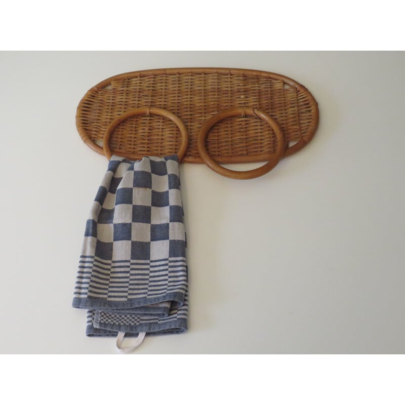 Vintage Handtuchhalter aus Rattan und Bambus, 1970
