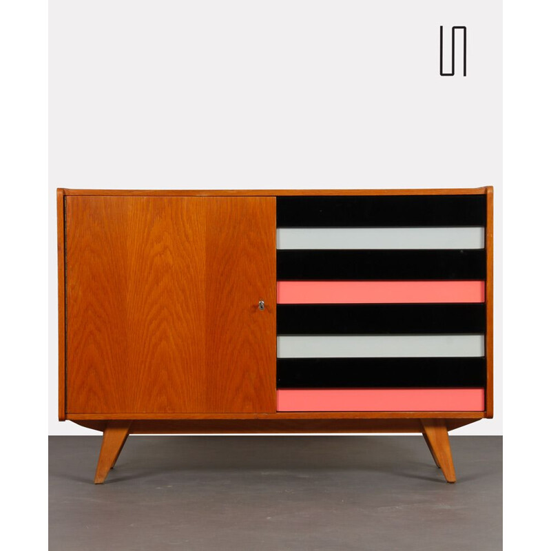 Vintage "U-458" chest of drawers with pink drawers by Jiri Jiroutek, 1960s