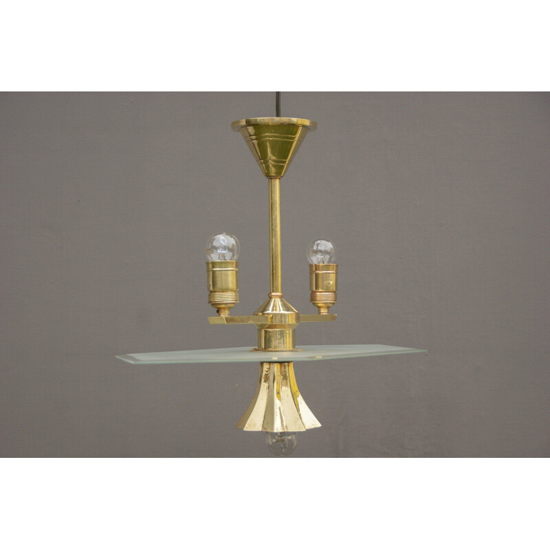 Vintage glass and brass pendant lamp by Franz Haegele, 1920