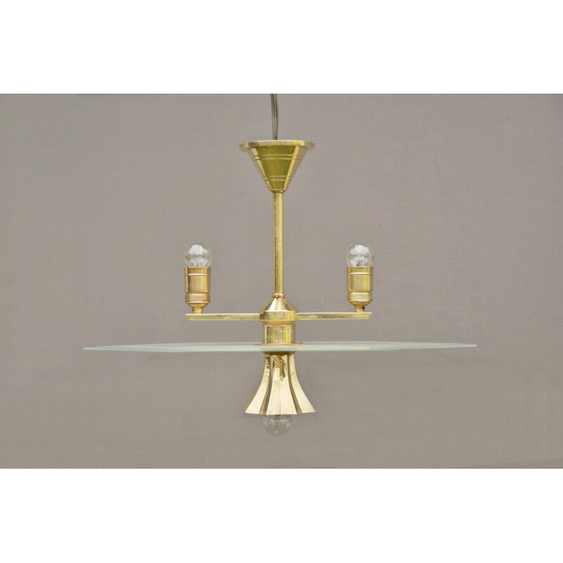 Vintage glas en messing hanglamp van Franz Haegele, 1920