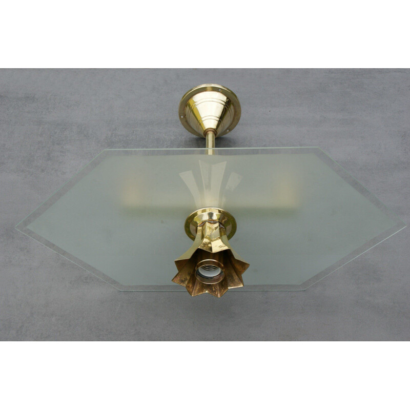 Vintage glas en messing hanglamp van Franz Haegele, 1920