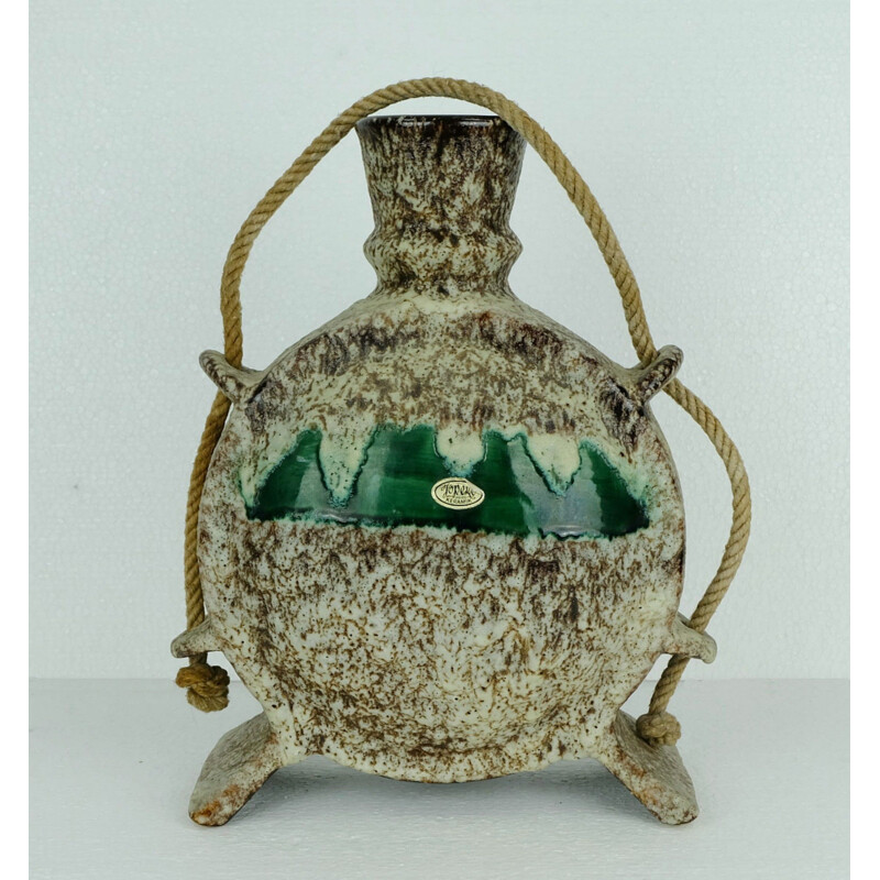 Vase allemande Jopeko en lave beige et brun - 1970